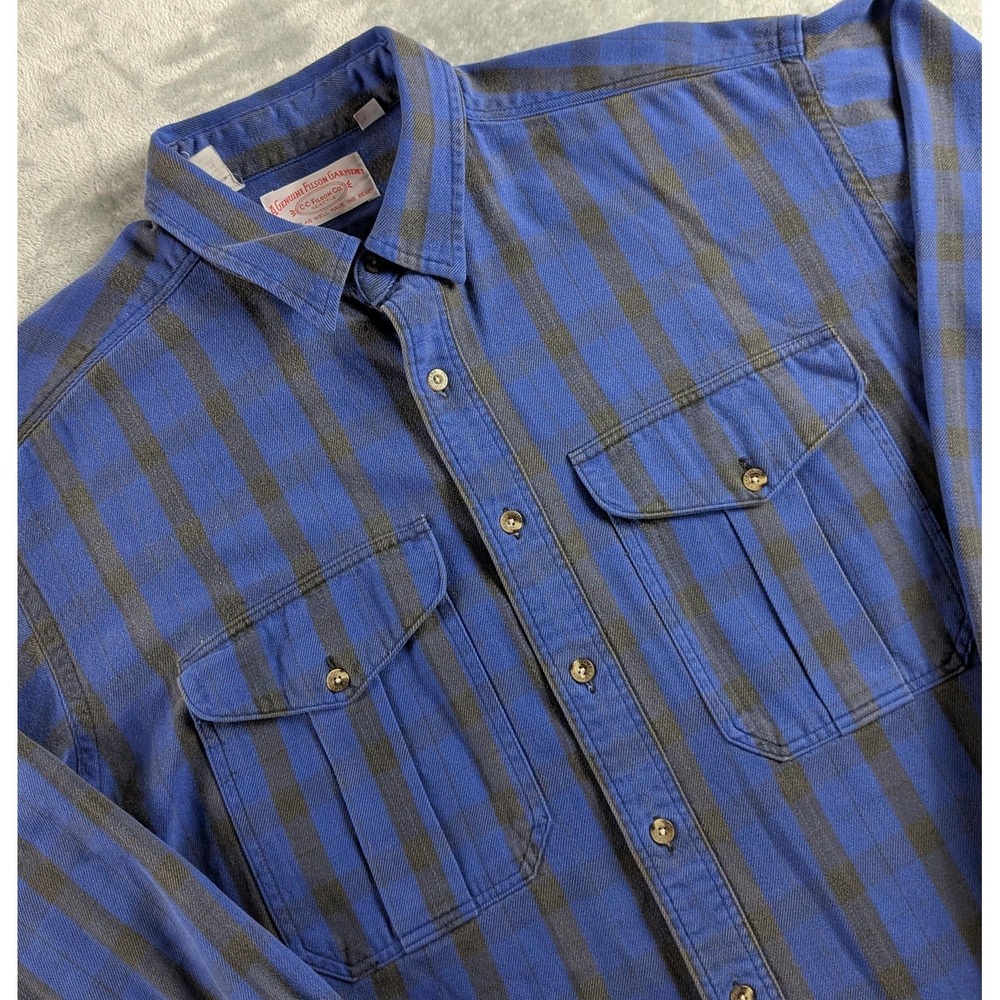 VTG Filson Shirt Men XL Blue Plaid Flannel Long Sleeve Heavyweight USA Made 90s